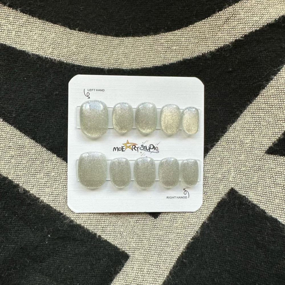 Cat Eye Press On Nails Fake Nails Short Square Nails Grey Series