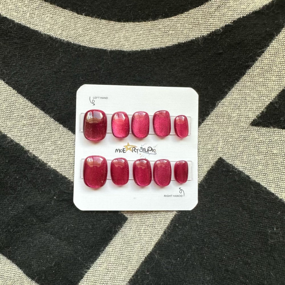 Cat Eye Press On Nails Fake Nails Short Square Nails Red Series
