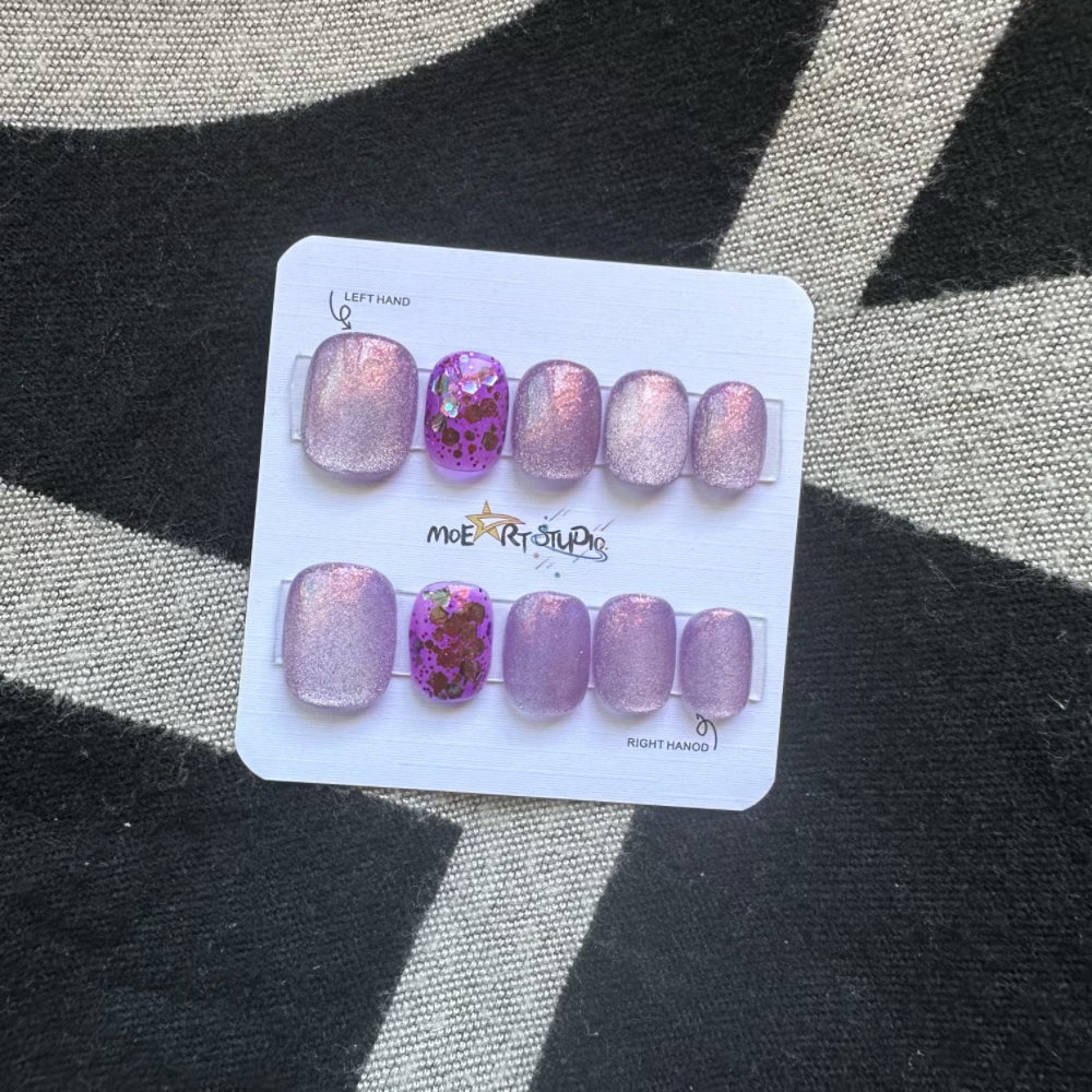 Cat Eye Press On Nails Fake Nails Short Square Nails Purple Series