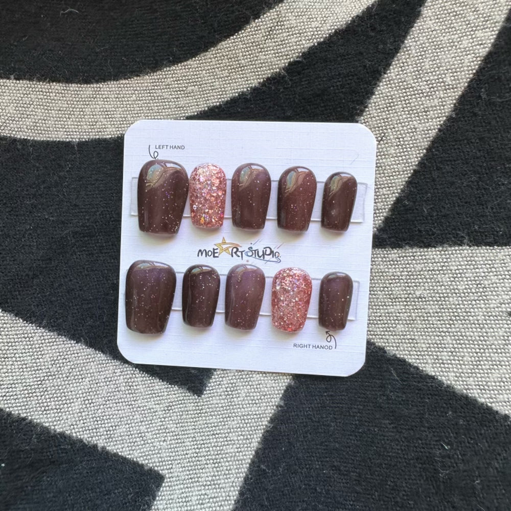 Cat Eye Press On Nails Fake Nails Short Square Nails Purple Series