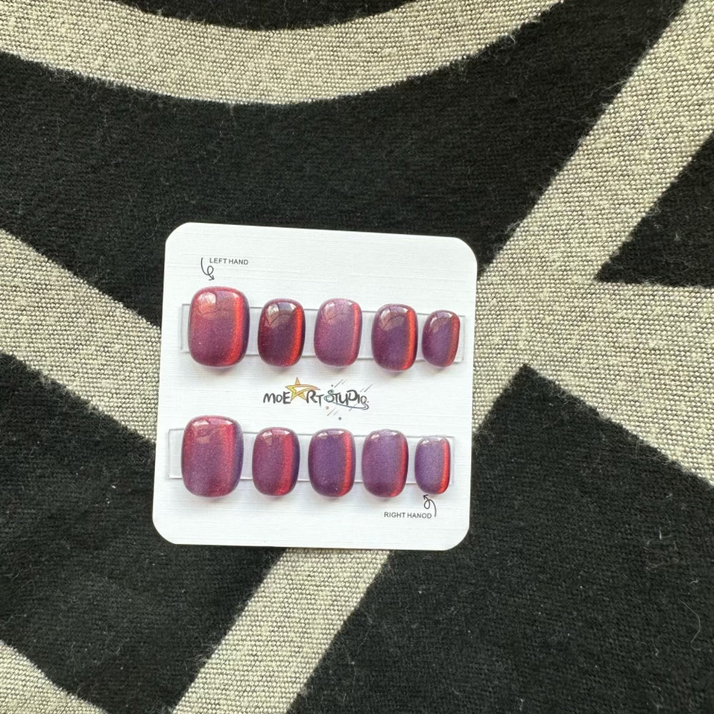 Cat Eye Press On Nails Fake Nails Short Square Nails Purple Series