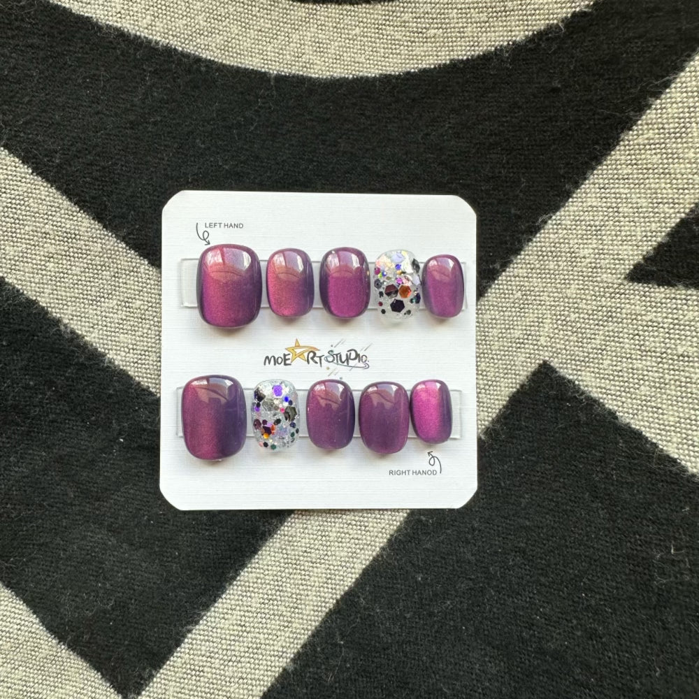 Cat Eye Press On Nails Fake Nails Short Square Nails Purple Series